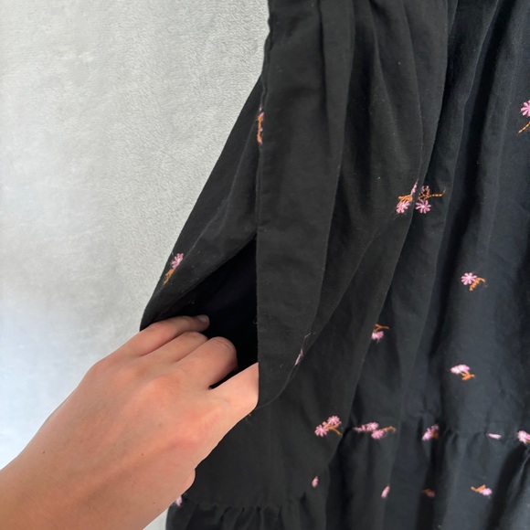 Madewell womens black Short-Sleeve Cattail Tiered Dress in Amie Floral size Med - Picture 6 of 10